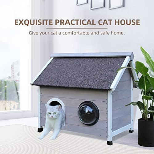 Икаптен Водоотпорна Куќа За Мачки На Отворено, Дрвена Куќа За Диви Мачки За Надвор, Мала Куќа За Миленичиња Со Уникатна Форма, Прозорец