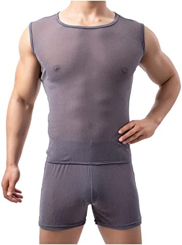 Машки мускулни кошули кошули без ракави за вежбање на теретана Врвен мускул Видете низ цврста боја на блуза o вратот тенок вклопуваат летни врвови