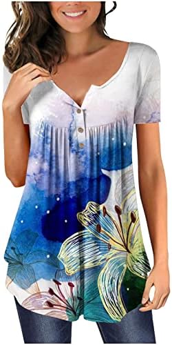 Плус големина на врвови за жени лабава вклопена туника за жени летни врвови симпатични гроздобер кошули со краток ракав y2k цветни