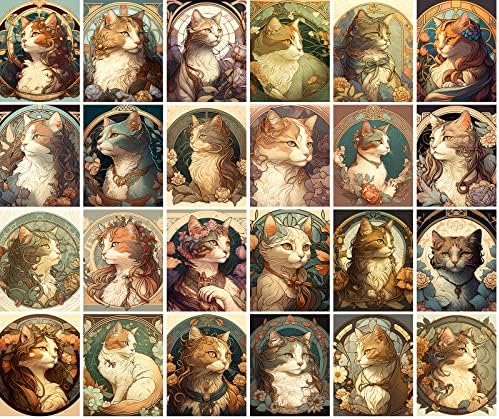 Големи налепници 24 парчиња уметност nouveau мачки портрети гроздобер разгледници илустрации на книги Алфонс мучта препечатување