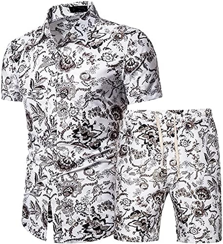 Tuxedo Nightgown Mens's Sette Setive летни кратки панталони кошули печатени и шорцеви 2 парчиња плажа мажи костуми и поставува зелени