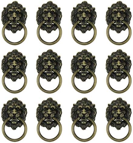 Geesatis 12 парчиња гроздобер прстен рачки за влечење бронзен тон лав глава декоративен мебел влечење, фиоки за гардероба гардероба шкафчиња, завртки за завртки