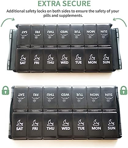 Giiyaa Pill Case Case Брзо пополнување Неделен организатор на пилули 2 пати на ден, екстра голема 7-дневна кутија за пилули,