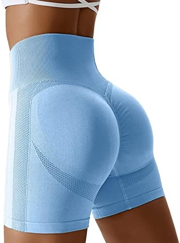 Задникот Скинки Беспрекорни шорцеви за женски тренинзи Шортови со висок половината цврста истегнување жени Беспрекорни велосипедистички