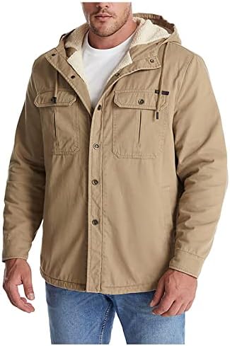 Јакни со качулка со фланели за мажи, задебелен шерпа копче надолу по зимски палта, тенок вклопна топла ватирана надворешна облека