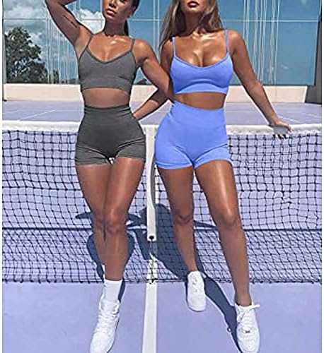 Облека за јога на Манон Роза за жени Беспрекорни костуми 2 парчиња сет со кратки нозе спортски градник за вежбање облека фитнес спортска облека