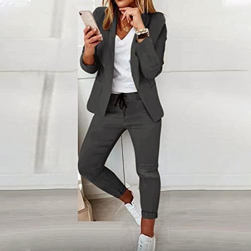 Бизнис обични облеки за жени со долг ракав Цвет печатена мода 2 парчиња тенок блејзер и костуми панталони широки сетови за дневнички нозе