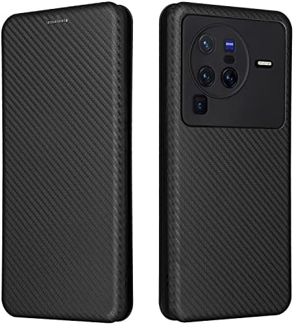 Ванри Паметен Телефон Флип Случаи ЗА Vivo X80 Pro 5g Случај, Луксузни Јаглеродни Влакна PU+Tpu Хибриден Случај Целосна Заштита Шокпроф