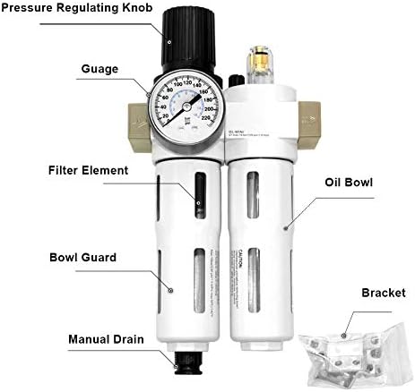 Бедуан 1/4Нпт Тешки Компримиран Воздух Филтер Регулатор Подмачкувач Комбо(0-230 пси), Воздух Алатка Компресор Филтер Вода/Масло Стапица