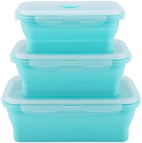 Кутија за ручек од 3 парчиња, силиконска кутија за храна, без токсичен и без мирис, контејнер за ручек, преклопување и складирање