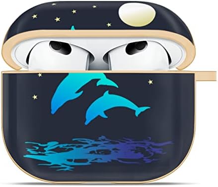 Океан Беј Долфин Компатибилен AirPods 3 Cover Cover, симпатична златна позлатена воздушна подот 3 -та генерација кутија со тастатура