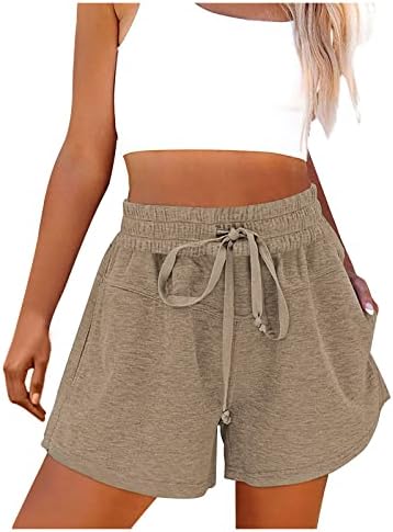 Женски шорцеви за поттање на половината Атлетски шорцеви летни обични панталони солидни салони за салата за трчање со џебови со џебови