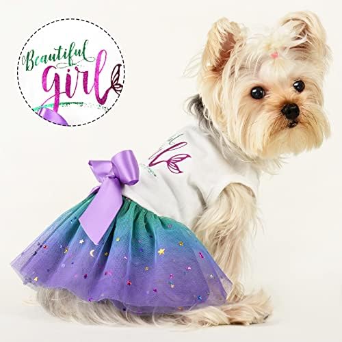 Облека за кучиња за мали средни кучиња девојка, градиентен секвент мрежен фустан облека за кучиња, летни фустани за кучиња од туту, облека