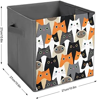 Симпатична Мачка Шема Склопувачка Ткаенина Корпи За Складирање Корпи Организатор Кутија За Преклопување Со Рачки