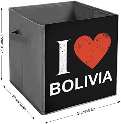 Ја Сакам Боливија Канти За Складирање Коцки Преклопни Ткаенини Организатори Со Рачки Облека Торба Кутија За Книги Кошница За Полици Плакар