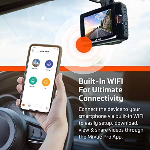 Mio mivue 733 - WIFI Монтирани Автомобил Безбедност Цртичка Камера со 1080p Целосна HD Снимање, 130° Широкоаголен Објектив-Вклучува Вграден