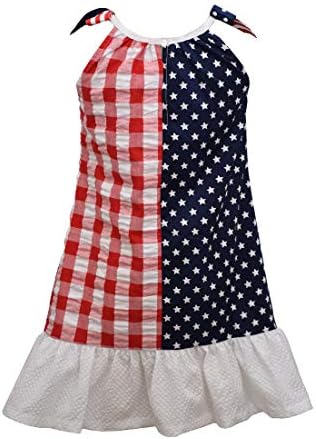 4-ти јули Фустан На Бони Жан Девојка - Патриотски Ѕвезди И Ленти Знаме Фустан