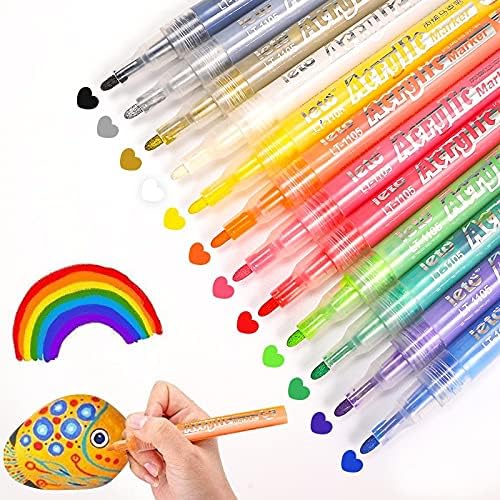 Акрилна боја пенкала 12 бои - водоотпорно мастило, пенкала за боја за карпести сликарство, камен, стакло, дрво, керамика, маркер