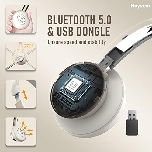 Безжични слушалки, слушалки за Bluetooth со откажување на бучава од микрофон и неми, слушалки за Bluetooth со USB Dongle & Charge
