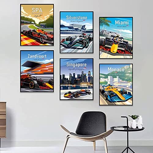 Формула тркачки постер, F1 Car Racing Wall Art Prints, Race Car Wallид декор, F1 Wall Art, F1 Racing подароци, модерни постери за трки со