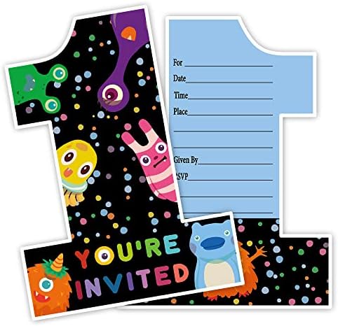 Haizct 15 пакет чудовиште Една тематска забава покани за момчиња, прва роденденска забава, картички за покани за базени со коверти