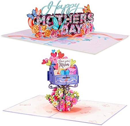 Хартија Љубов Мајки Ден Скокачки Картички 2 Пакет-Вклучува 1 Среќен Ден На Мајката и 1 Ден На Мајката Поштенско Сандаче, За