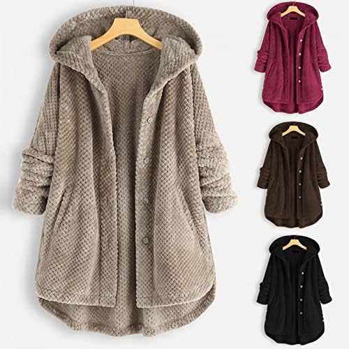 Јакни за жени, женски кардиган худи преголем руно крзно зимско топло јакна копче меки палто за пулвер