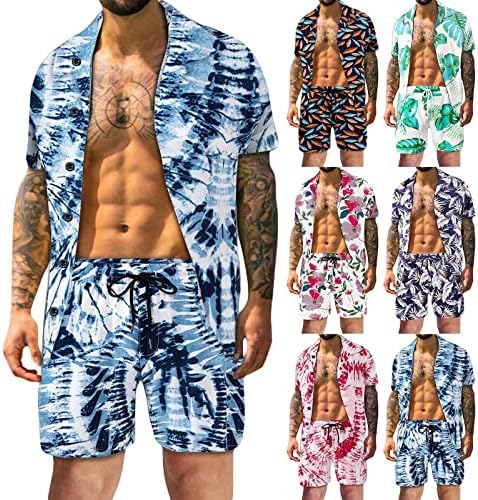 2 парчиња облека за мажи шорцеви поставени мажи пролетен летен костум обичен хавајски плажа тропска обична младост глупава и глупава