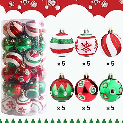 Junebrushs 30pcs Божиќни украси за топка, украси за новогодишни елки што висат топчиња украси поставени сјајни расипани светилки