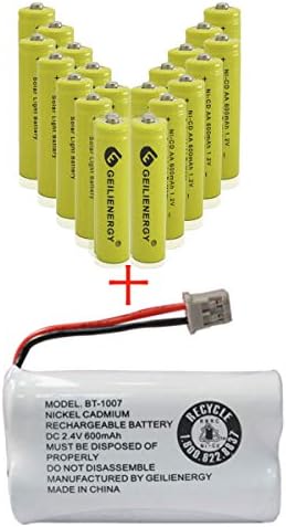 Geilienergy 20 пакувања NICD AA батерии што можат да се полнат за соларни светла со 3 пакувања BT-1007 безжични телефонски батерии