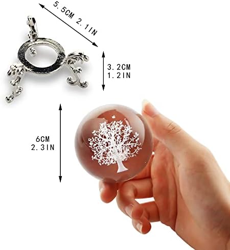 Zeershee 60 mm 3D ласерско стакло дрво на животната топка фигура 3Д кристална топка со стоење стакло животно дрво сфера хартија за лекување топка Божиќна уметност занаети