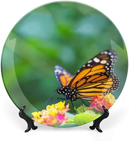 Монарх Пеперутка На Цветната Керамичка Декоративна Плоча Со Штанд За Прикажување Виси Прилагодена Годишнина Свадба Празнични Подароци