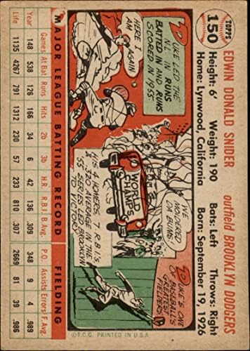 1956 Топпс 150 Wht Duke Snider Brooklyn Dodgers VG+ Dodgers
