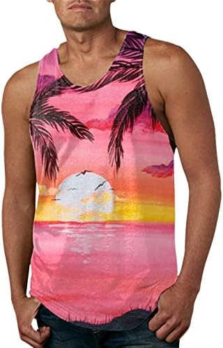 Ubst Mens Hawaiian Tops Tops Graphic Tropic Tropical Print Tow Mirts Vest Атлетик опуштено-фит Алоха плажа резервоарот за празници
