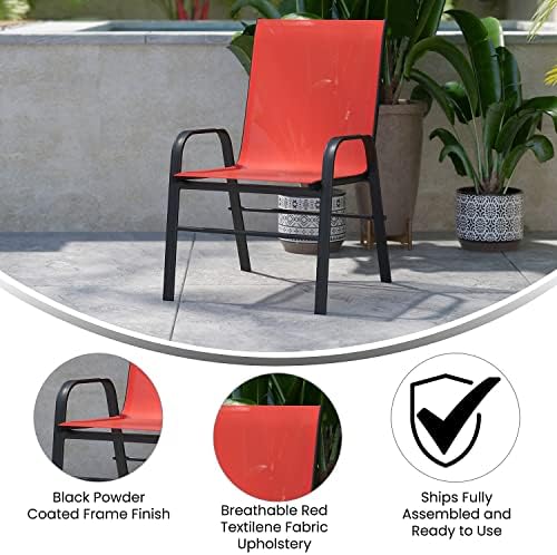 Флеш мебел 4 пакет Бразос серија црвен стол на отворено со флексибилен удобно материјал и метална рамка