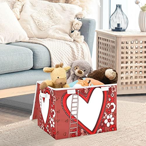 Бувови Срце Денот На Вљубените Канти За Складирање Со Капаци За Организирање Капаци За Складирање Дома Со Рачки Оксфорд Крпа Кутија