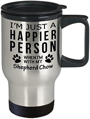 Куче Љубовник Патување Кафе Кригла-Посреќна Личност Со Пастир Чау-Сопственик На Миленичиња Спасување Подароци