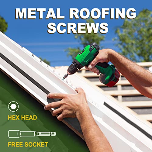 Метални завртки за покривање на покривот 10 x 1-1/2 , Lionmax Hex Head Sheet Metal Crove Завртки 250 парчиња, бела хексадецимална