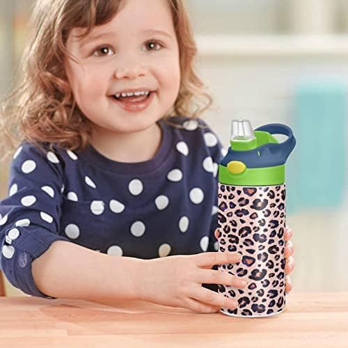 Кигаи леопард животински печати деца шише со вода со слама, изолиран од не'рѓосувачки челик за еднократна употреба за мали деца, девојчиња,