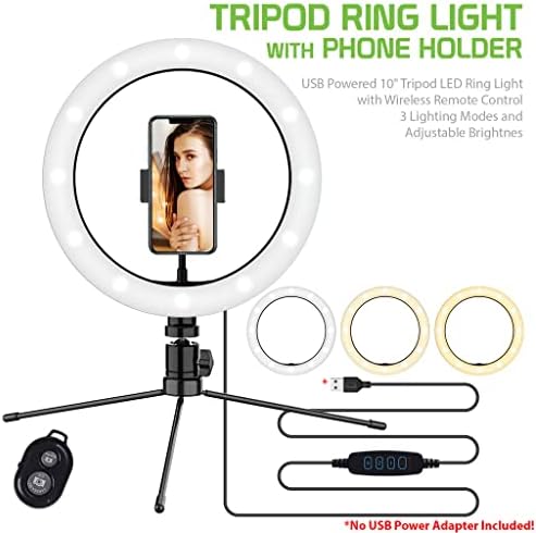 Светла Селфи Прстен Три-Боја Светлина Компатибилен Со Вашиот Nokia Asha 500 10 Инчи Со Далечински Управувач За Пренос Во Живо/Шминка/YouTube/TikTok/Видео/Снимање