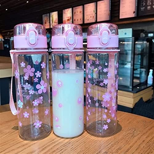 Вода шишиња 500 мл розова едноставна транспарентна цветна loveубов пластична чаша мала свежа литературна чаша преносна двојка поп -капаче