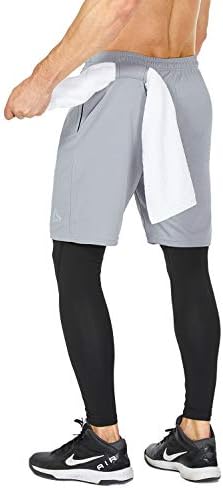 Silkworld Man's 2 во 1 трчање панталони компресија атлетски панталони тренингот со леќи со џебови со патенти
