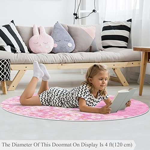Llnsupply Детска килим 5 ft Големи килими со кружни области за девојчиња момчиња бебе - пролетни сакура флорали розова романтична