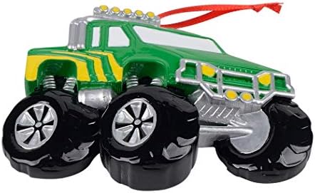 Персонализирана Божиќна украс за камиони со зелени чудовишта - Орнамент на камиони со возила на големи тркала - Орнамент на трактор