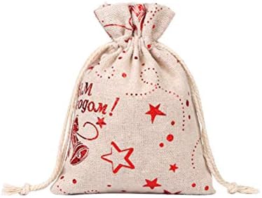 Абаодам 10 парчиња Торба Со Врвки За Влечење Со Црвена Ѕвезда Џебови За Џебови За Подароци За Божиќ