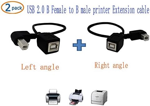 Sinloon USB 2.0 Type-B Кабел за печатач, USB 2.0 B женски до лев агол+десен агол б машки печатач краток кабел за продолжување, за печатач, скенер, мобилен HDD и повеќе