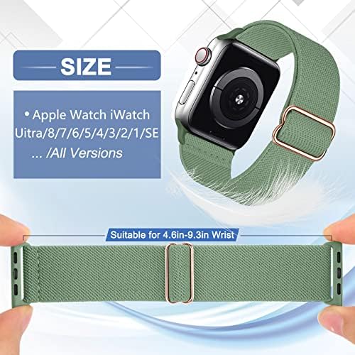 Прошират најлонски соло -јамка опсези компатибилни со Apple Watch Band 40mm 38mm 41mm 42mm 44mm 45mm 49mm, меки удобни еластични