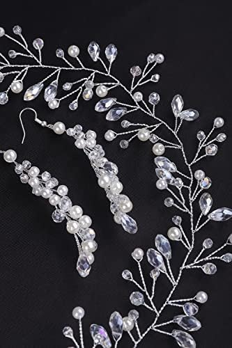 Jumwrit свадбени обетки за глава поставени невестински кристални ринистички ленти за коса, бисер, обетки за обетки за жени девојки модни додатоци