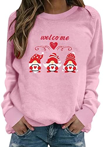 Божиќни кошули за жени за жени Гном ирваси графички врвови со џемпер со долг ракав плус големина трендовски џемпери