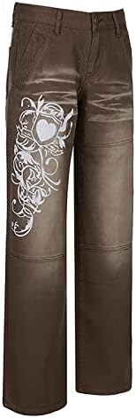 Y2k Модни панталони за жени широки нозе со високи половини панталони Дечко фармерки лабави се вклопуваат во буги фармерки за тинејџери зима